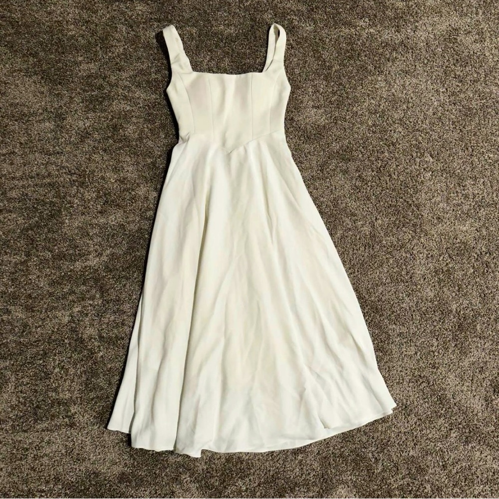 Sleeveless Cream Midi Dress - Elegant Square Neck